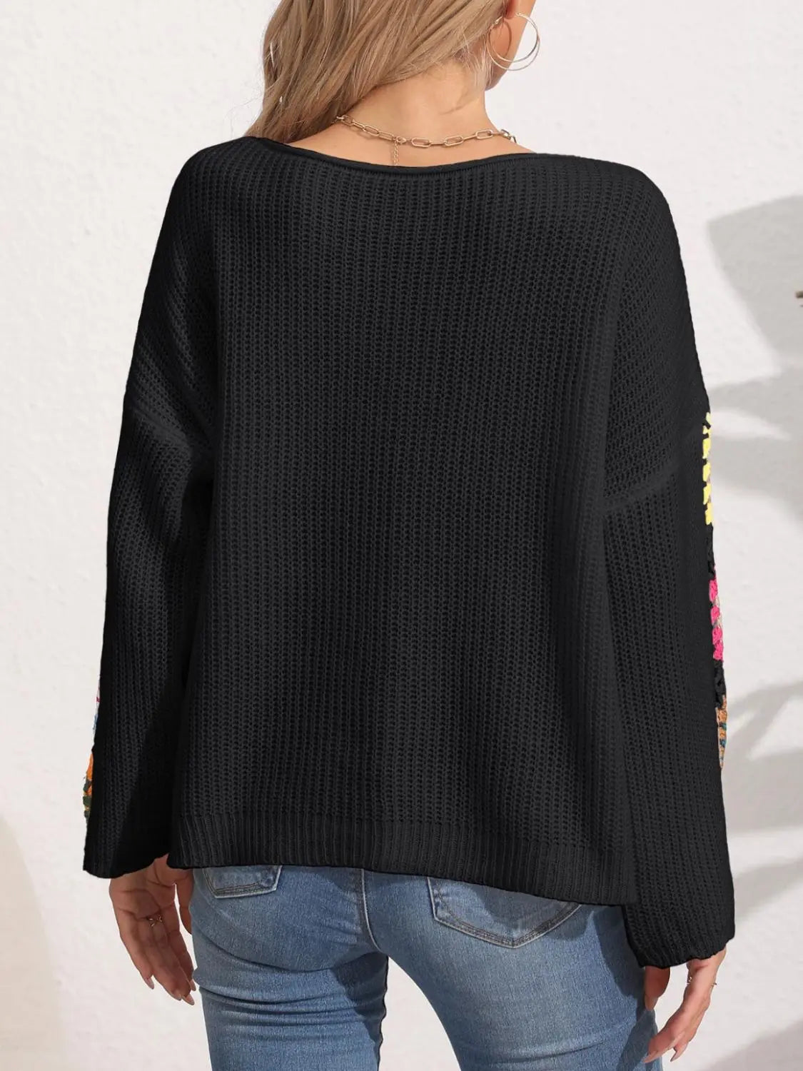 Crochet Flower Long Sleeve Sweater - Beautifeye Boutique