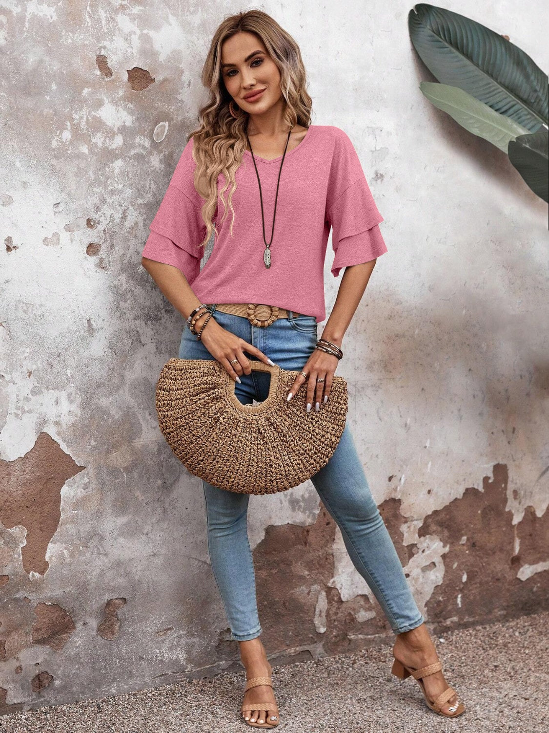V-Neck Half Sleeve Blouse - Beautifeye Boutique