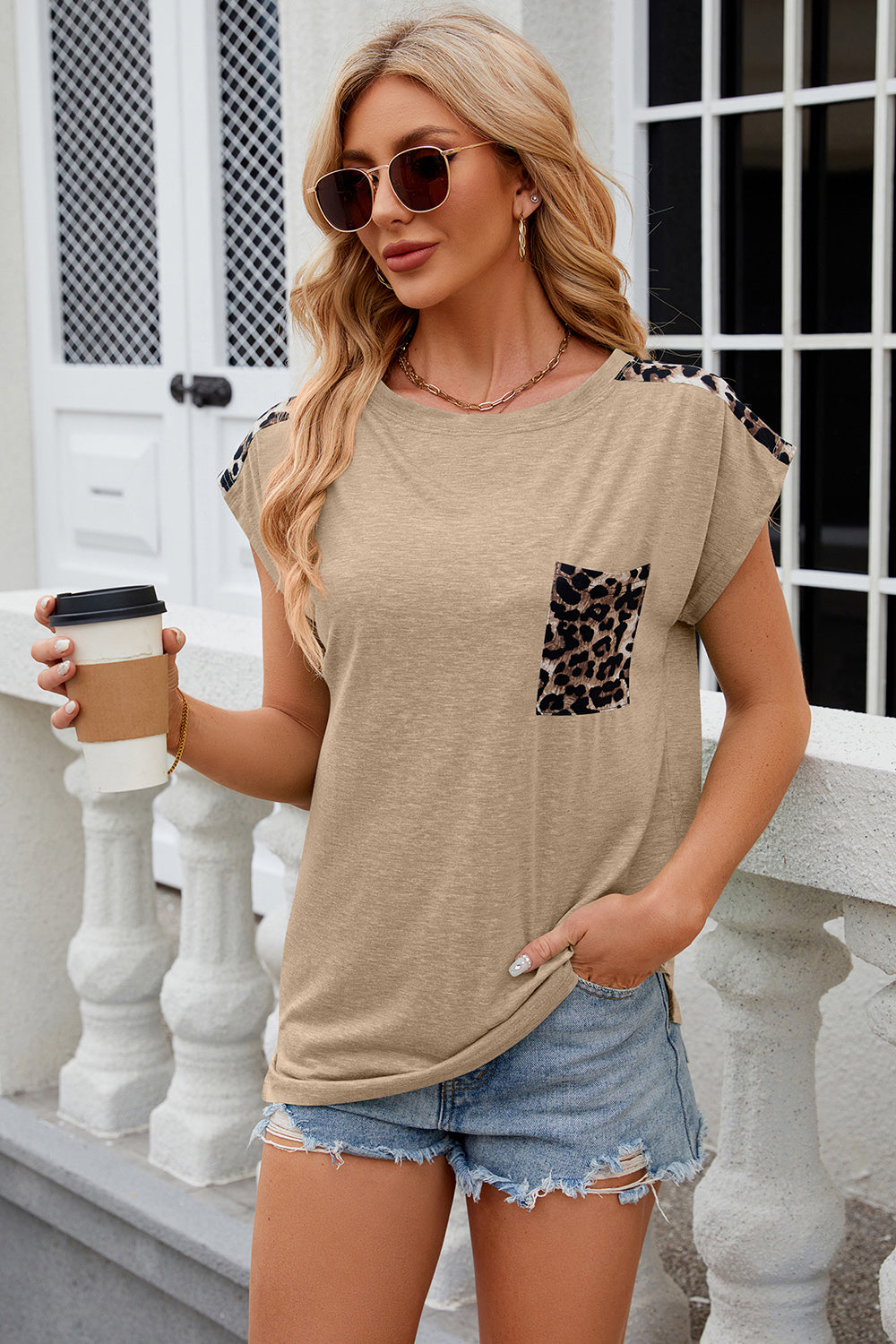 Leopard Round Neck Cap Sleeve T-Shirt - Beautifeye Boutique