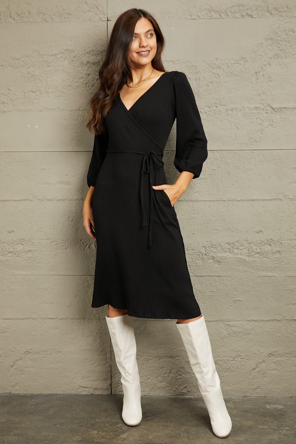 Culture Code Full Size Surplice Flare Ruching Dress - Beautifeye Boutique