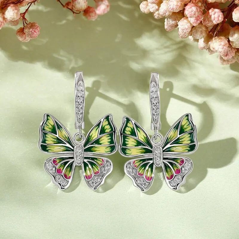 Colorful Butterfly Drop Oil Slightly Inlaid With White Stone Necklace - Beautifeye Boutique