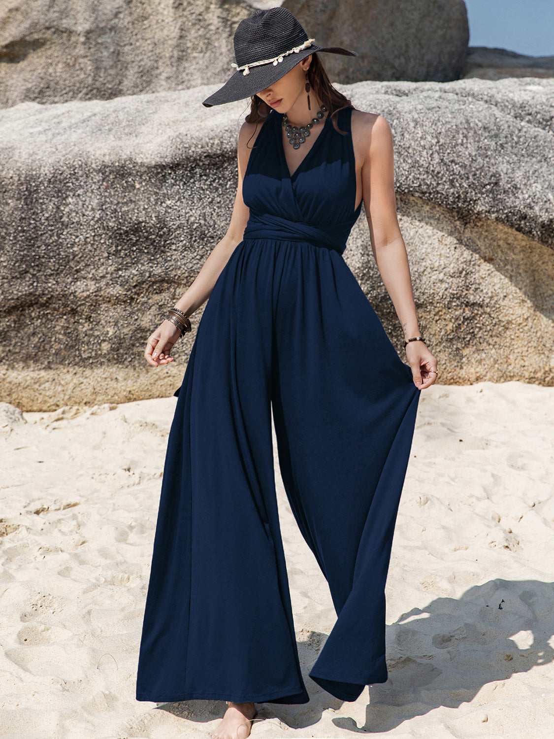 Surplice Wide Leg Jumpsuit with Free Tie - Beautifeye Boutique