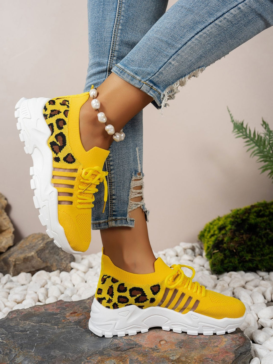 Cutout Leopard Lace Up Mesh Athletic - Beautifeye Boutique