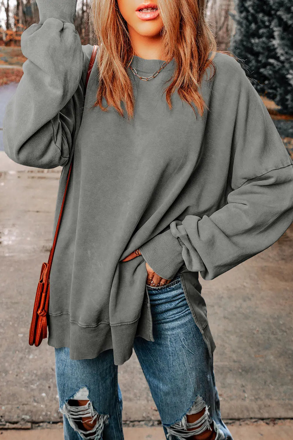 Dropped Shoulder Round Neck Long Sleeve Blouse - Beautifeye Boutique