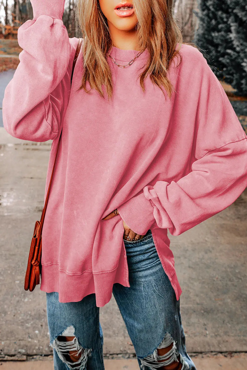 Dropped Shoulder Round Neck Long Sleeve Blouse - Beautifeye Boutique