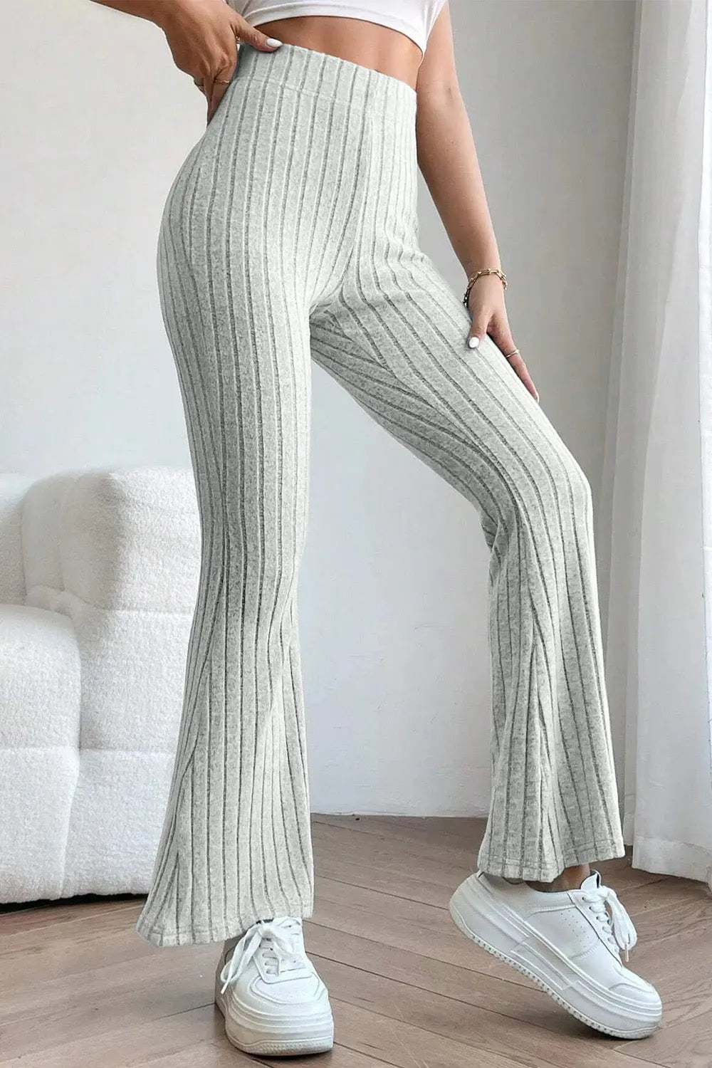 Basic Bae Ribbed High Waist Flare Pants - Beautifeye Boutique