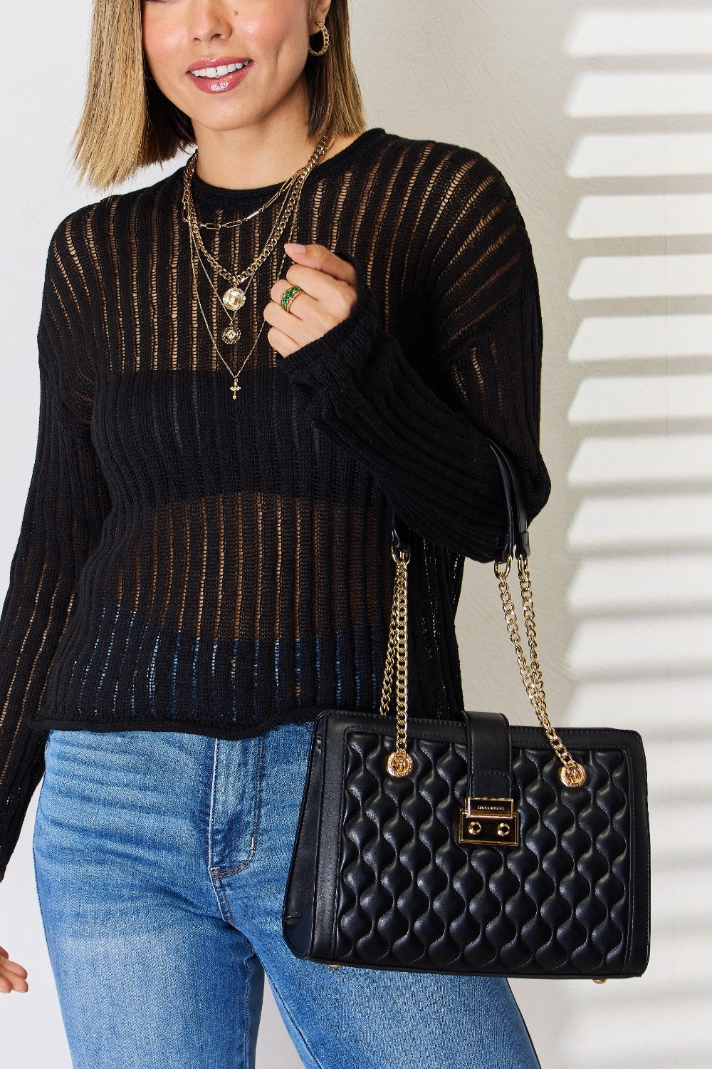 David Jones Quilted PU Leather Handbag - Beautifeye Boutique