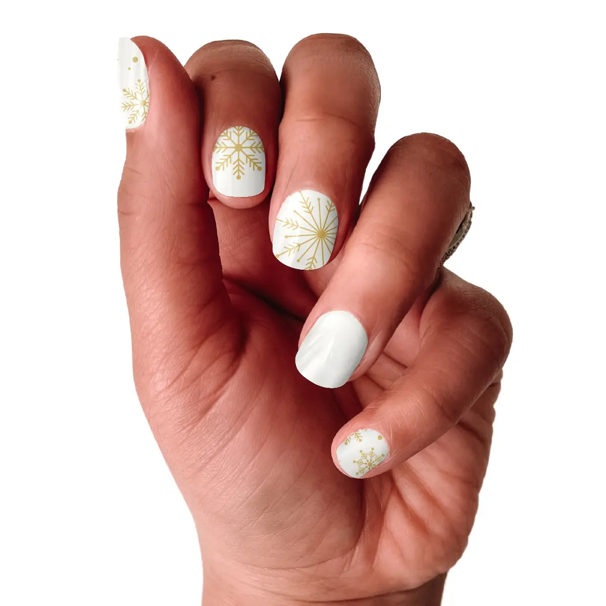 Golden Snowflake | Cream & Gold Foil Snowflakes Nail Wraps - Beautifeye Boutique