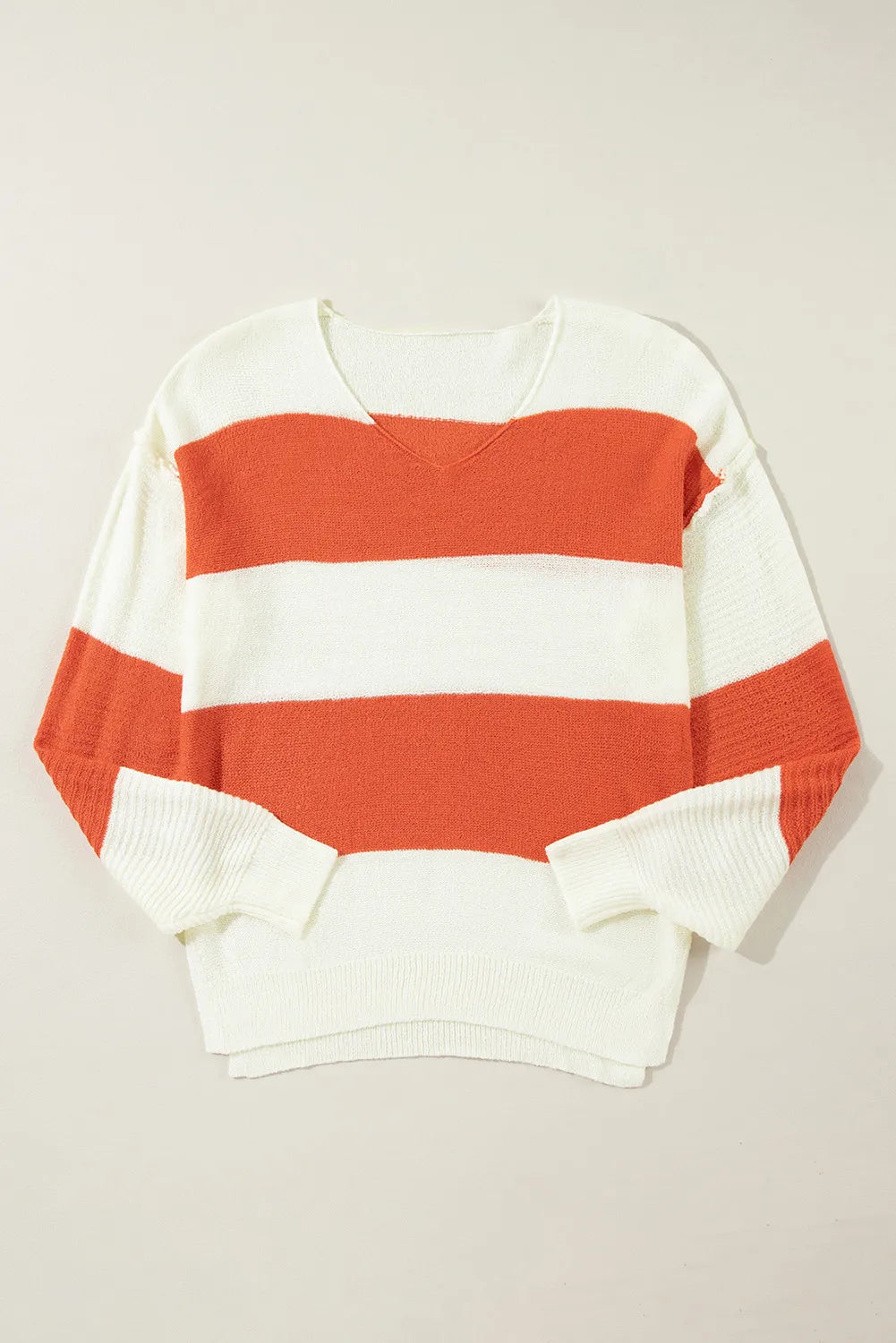 Color Block Dropped Shoulder V-Neck Sweater - Beautifeye Boutique