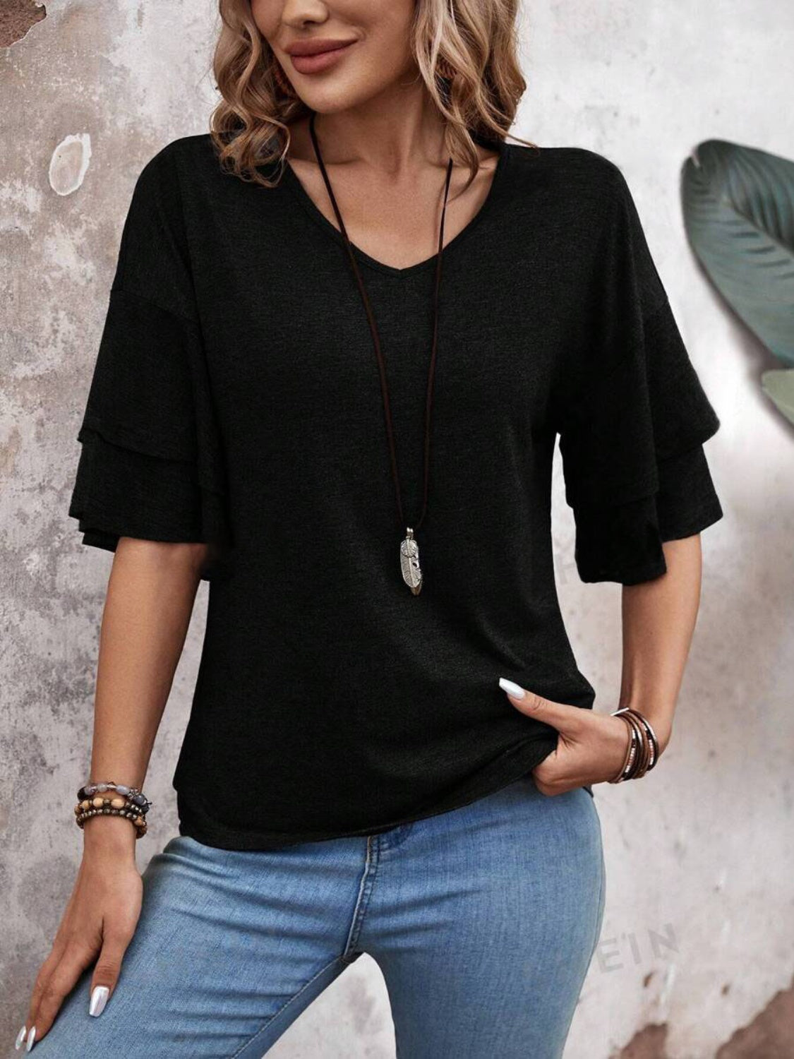 V-Neck Half Sleeve Blouse - Beautifeye Boutique