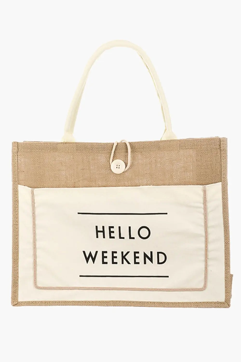 Fame Hello Weekend Burlap Tote Bag - Beautifeye Boutique