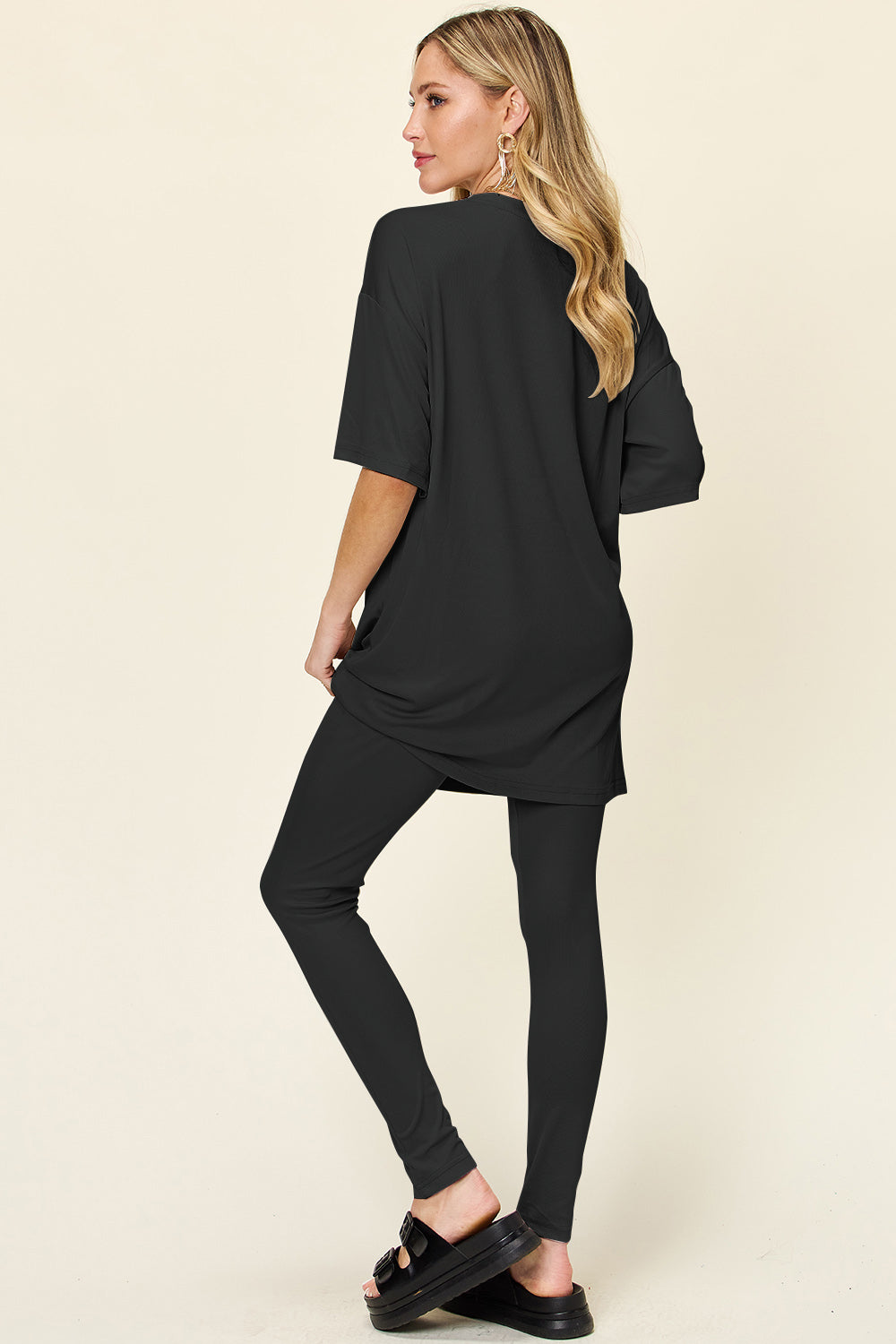 Double Take Full Size Round Neck Dropped Shoulder T-Shirt and Leggings Set - Beautifeye Boutique