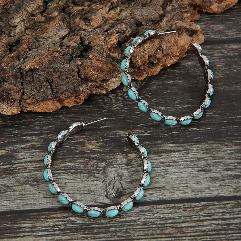 Artificial Turquoise C-Hoop Earrings - Beautifeye Boutique