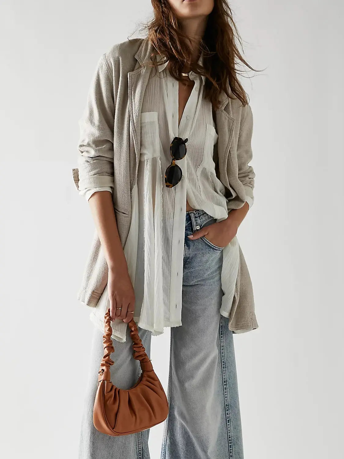 Button Up Collared Neck Long Sleeve Longline Shirt - Beautifeye Boutique